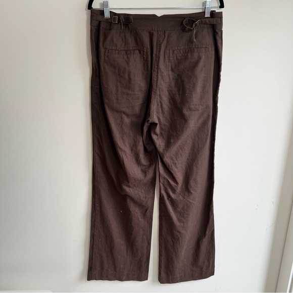 Chocolate Brown Vintage Linen Blend Pants with Adjustable Waist - Picture 4 of 9